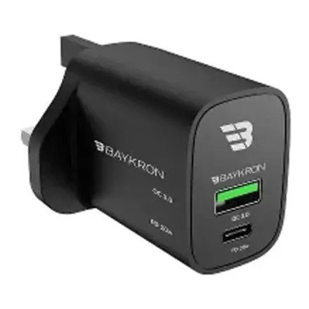 بايكرون شاحن حائط سريع 36 واط بمنفذين USB-C – أسود