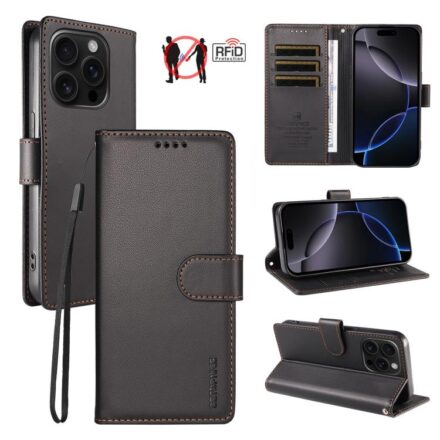 ⁧جراب هاتف من الجلد النباتي اللؤلؤي بتقنية RFID من BETOPNICE مع حزام⁩, For iPhone 16 Pro, For iPhone 16 Plus, For iPhone 16, For iPhone 15 Pro Max, For iPhone 15 Pro, For iPhone 15 Plus, For iPhone 15, For iPhone 14 Plus, For iPhone 14 / 13