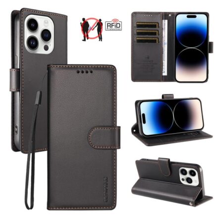 ⁧جراب هاتف من الجلد النباتي اللؤلؤي بتقنية RFID من BETOPNICE مع حزام⁩, For iPhone 14 Pro, For iPhone 14 Pro Max, For iPhone 13 Pro Max, For iPhone 13 Pro, For iPhone 12 / 12 Pro, For iPhone 12 Pro Max, For iPhone 11 Pro Max, For iPhone 11, For iPhone XR