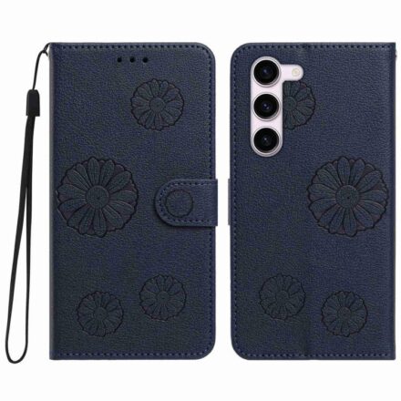 Litchi Texture Daisy Embossed Vegan Leather Phone Case With Lanyard, For Galaxy S23 5G