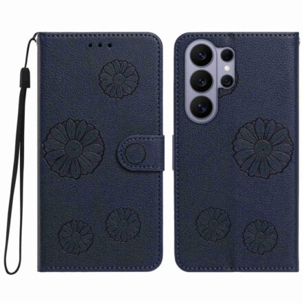 Litchi Texture Daisy Embossed Vegan Leather Phone Case With Lanyard, For Galaxy S25 Ultra 5G, For Galaxy S24 FE 5G, For Galaxy S24 Ultra 5G, For Galaxy S24+ 5G