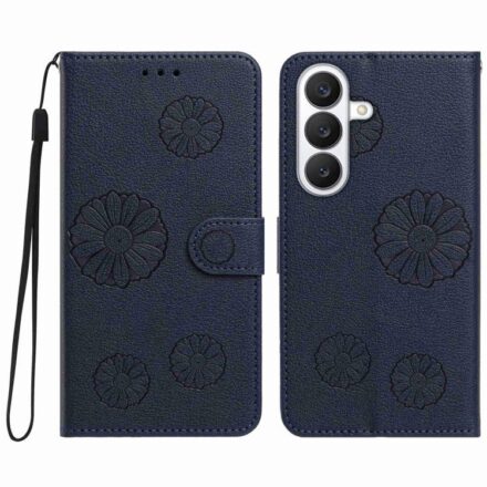 Litchi Texture Daisy Embossed Vegan Leather Phone Case With Lanyard, For Galaxy S26 FE 5G, For Galaxy S26+ 5G, For Galaxy S26 Ultra 5G, For Galaxy S26 5G