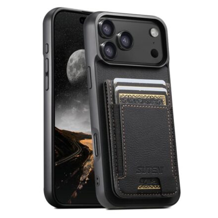 حقيبة بطاقات جلدية من سوتيني H03 بتصميم الليتشي، مع غطاء خلفي للهاتف, For iPhone 18, For iPhone 18 Pro, For iPhone 18 Pro Max, For iPhone 17 Pro Max, For iPhone 17 Pro, For iPhone 17, For iPhone Air