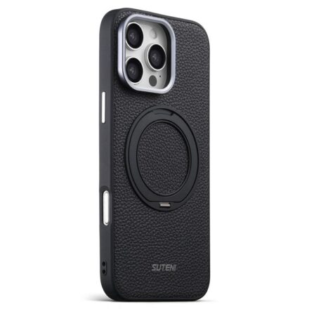 Suteni G9 Large Lychee Pattern Magnetic Holder Phone Case, For iPhone 18 Pro, For iPhone 18 Pro Max, For iPhone 17 Pro Max, For iPhone 17 Pro, For iPhone 17, For iPhone 16 Pro Max, For iPhone 16 Pro, For iPhone 16, For iPhone 15 Pro Max, For iPhone 15 ...