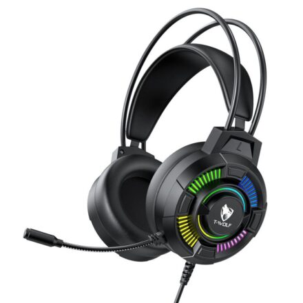 سماعة رأس للألعاب T-WOLF H140 مع ميكروفون، صوت محيطي 7.1، سماعات رأس سلكية للألعاب على الكمبيوتر الشخصي مع إضاءة RGB, H140